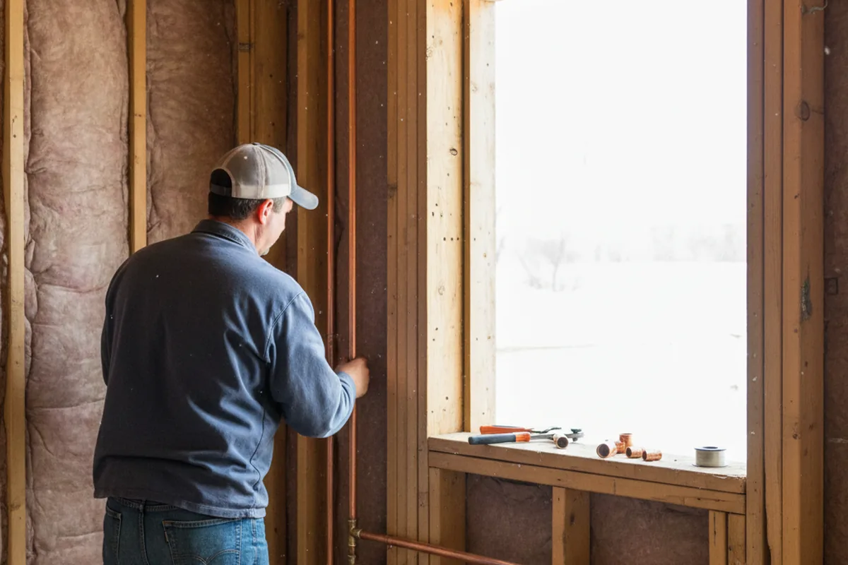 Licensed plumber running new copper supply lines in a Sturgis home